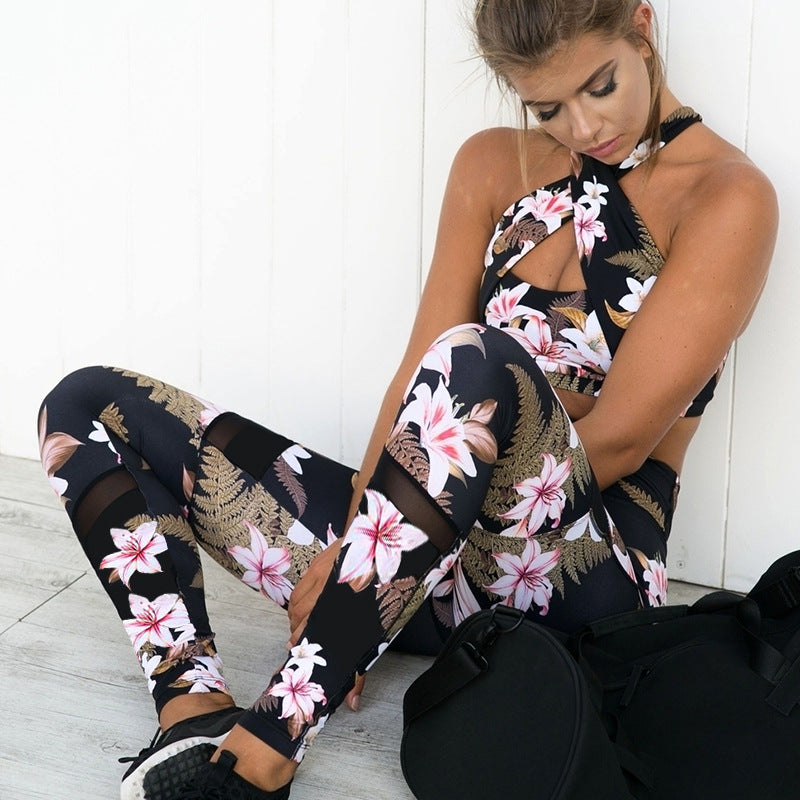 Libby Fitness Suits Crop Tank Workout Floral Printed